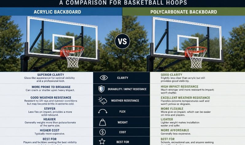 Comparison of acrylic and polycarbonate backboards on basketball hoops