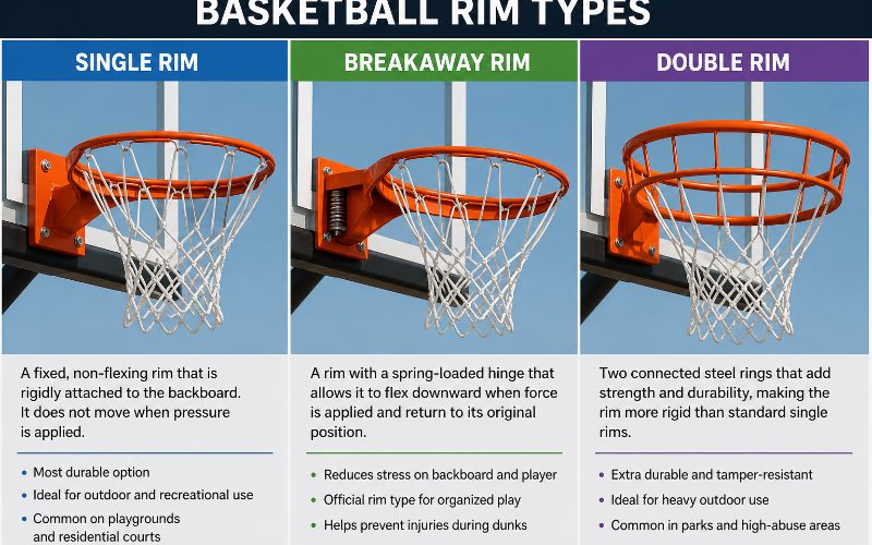 Different basketball rim types side by side