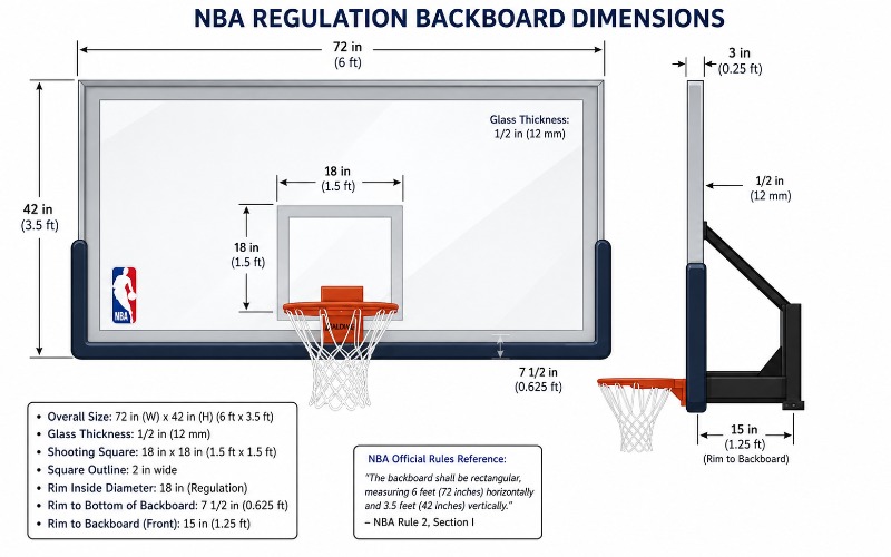 NBA regulation backboard dimensions with markings