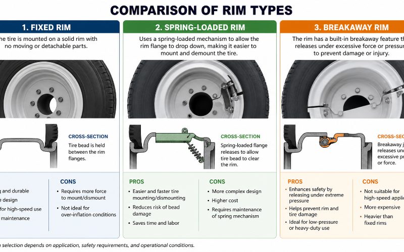 Comparison of fixed, spring-loaded, and breakaway rims