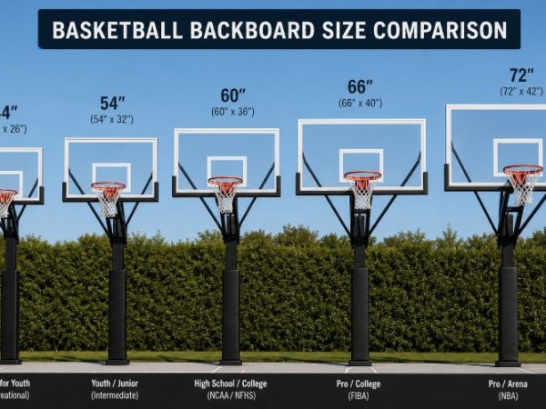 Diagram showing standard basketball backboard sizes with measurements in inches